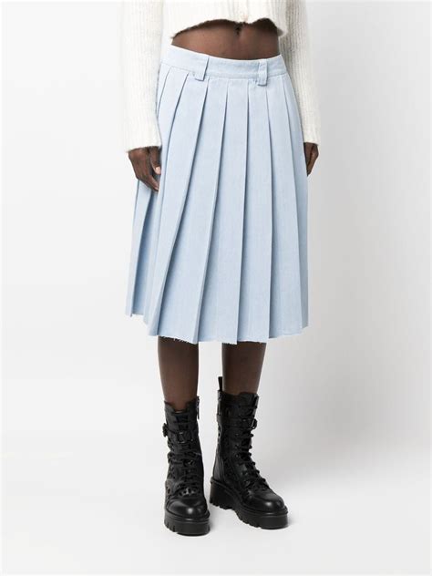 Miu Miu Pleated Denim Midi Skirt 